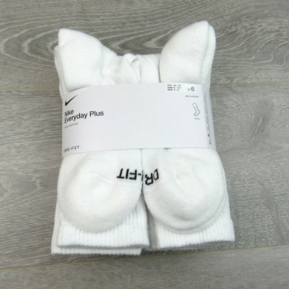 Nike Everyday Plus Dri-Fit Crew Socks White 6 Pack Womens 6-10 / Youth 5Y-7Y NEW - Picture 3 of 9